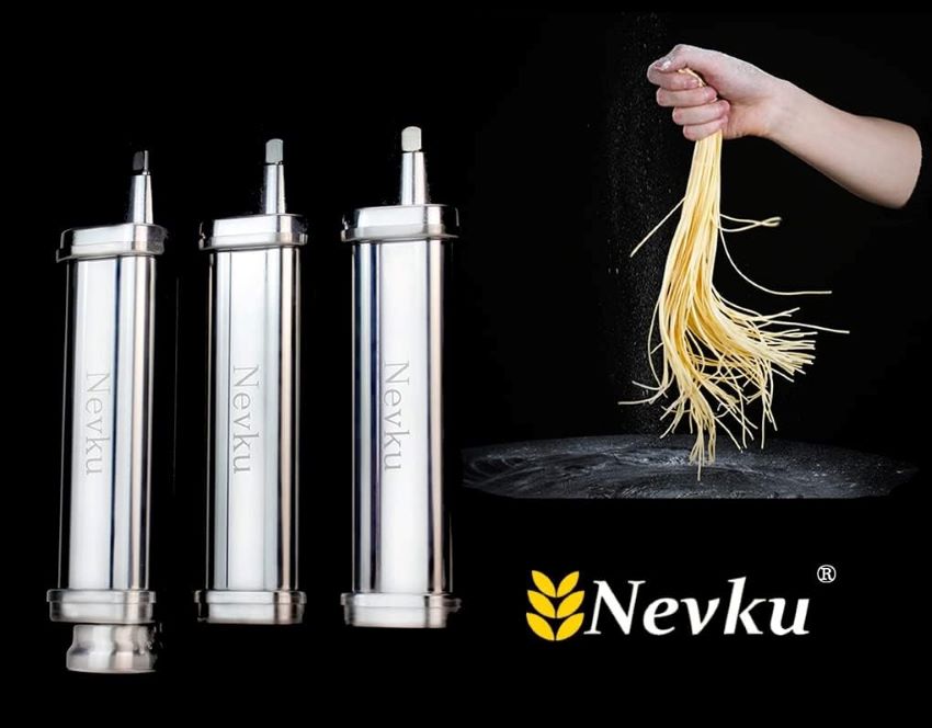 Fresh pasta being made using Nevku KitchenAid pasta roller and cutters set.